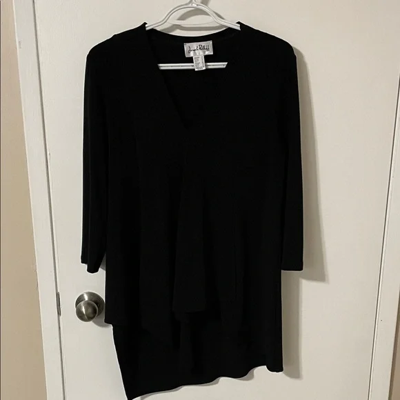 Joseph Ribkoff Black V-Neck Asymmetric Draped Tunic Size 8 - Picture 2 of 8